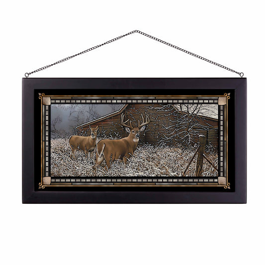 Chance Encounter-Whitetail Deer - 13" x 23" Stained Glass Art